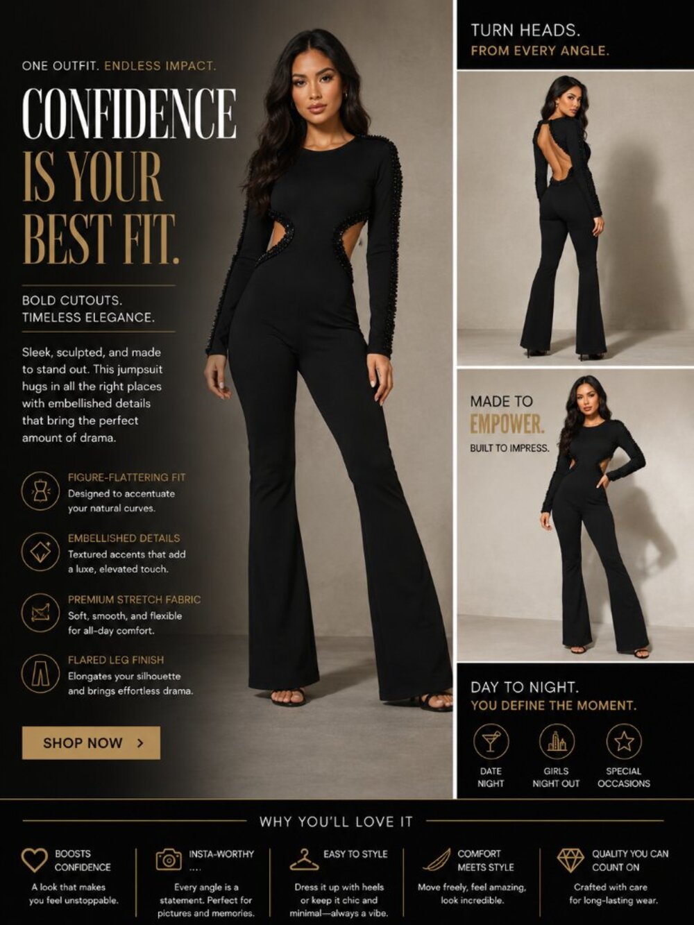 Backless Cutout Flare Jumpsuit Size S